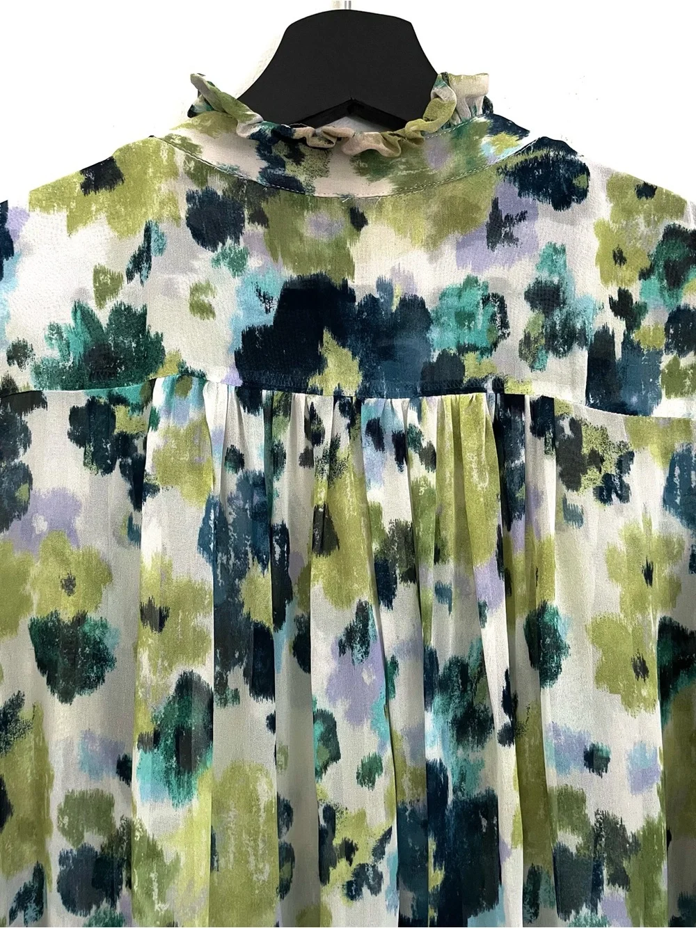 NWT The Estela Sheer Printed Blouse: Short Sleeve Edition Blue Floral SP Boho